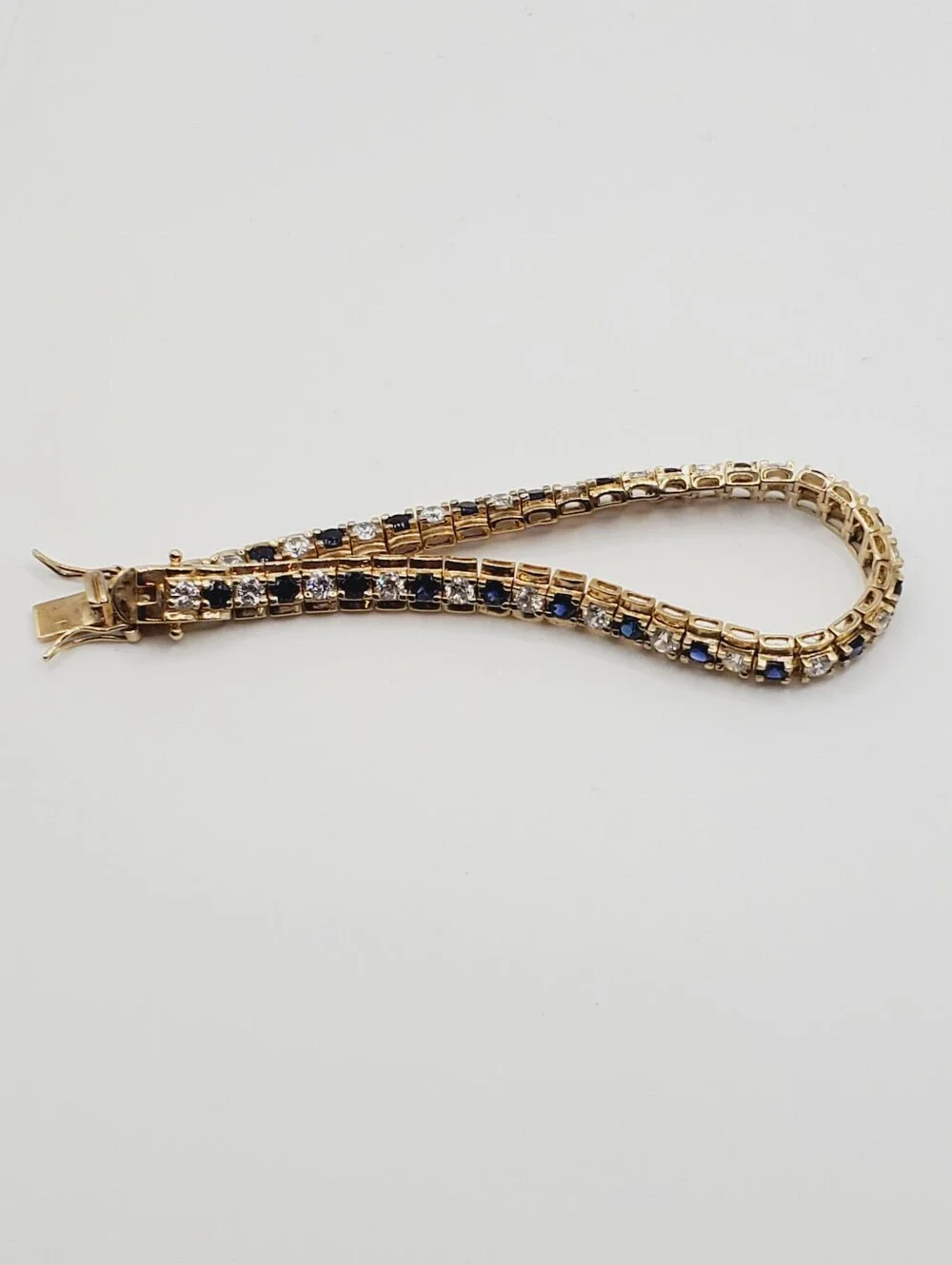 Classic Yellow Gold - 925 Sterling Silver Blue Sapphire Tennis Bracelet
